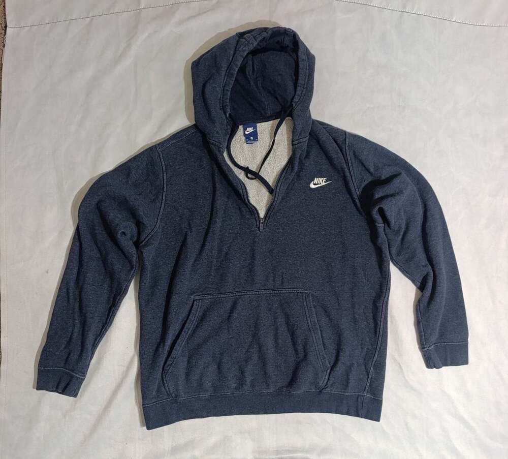 Nike Full Zip Hoodie Size XL Blue Fleece Lined Sweatshirt Embroidered Swoosh